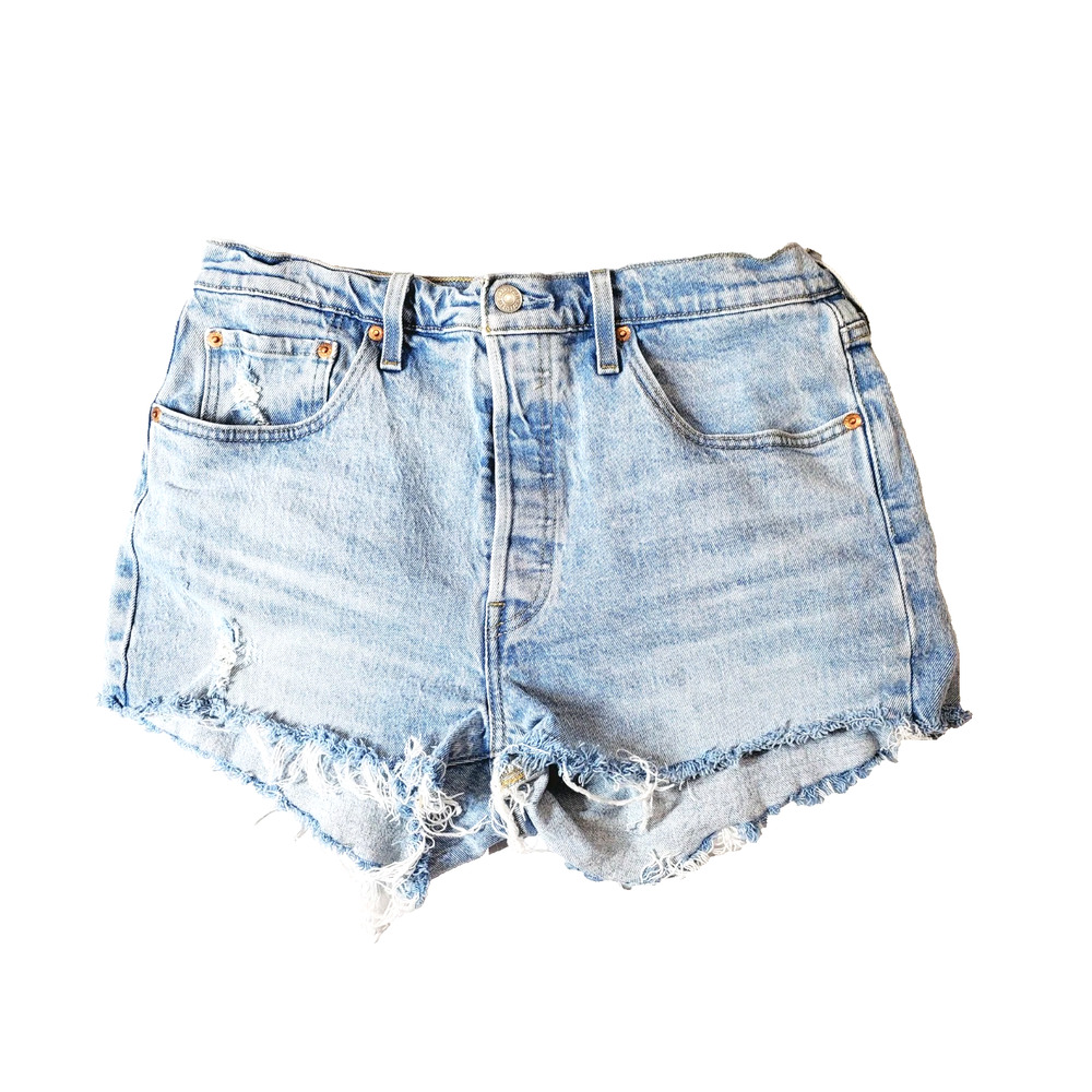 Levi's 501 Women 31 Denim Shorts Distressed Cut-offs Light‎ Wash Frayed Jean